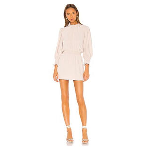 Amanda Uprichard Vista Ruffled Shirred Mini Dress Small Party Neutral Minimalist